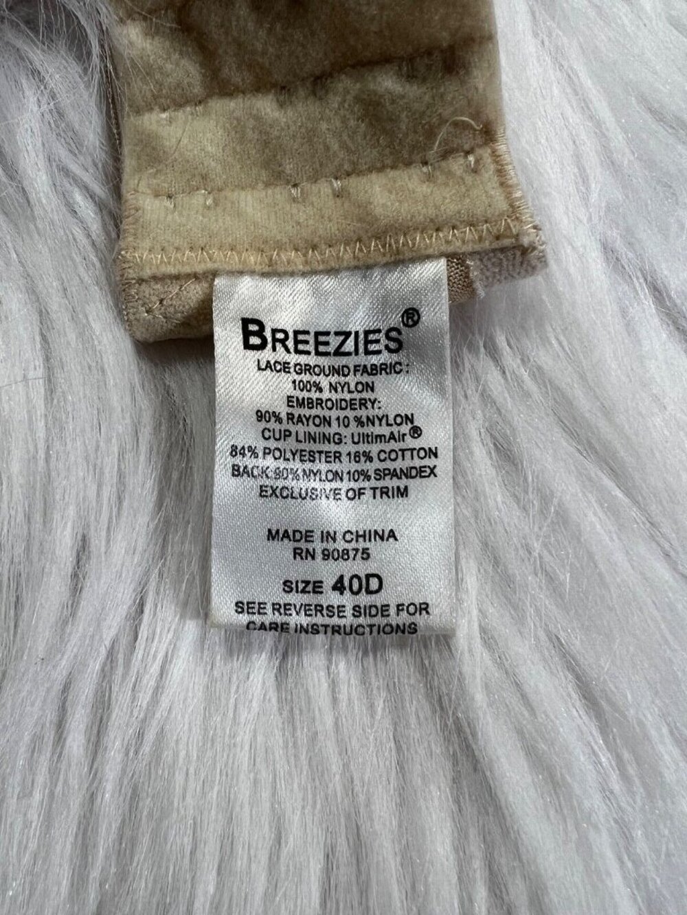 Breezies Bra Full Coverage Underwire 40D Beige Lace Nude Floral Lined Satin - Picture 6 of 6